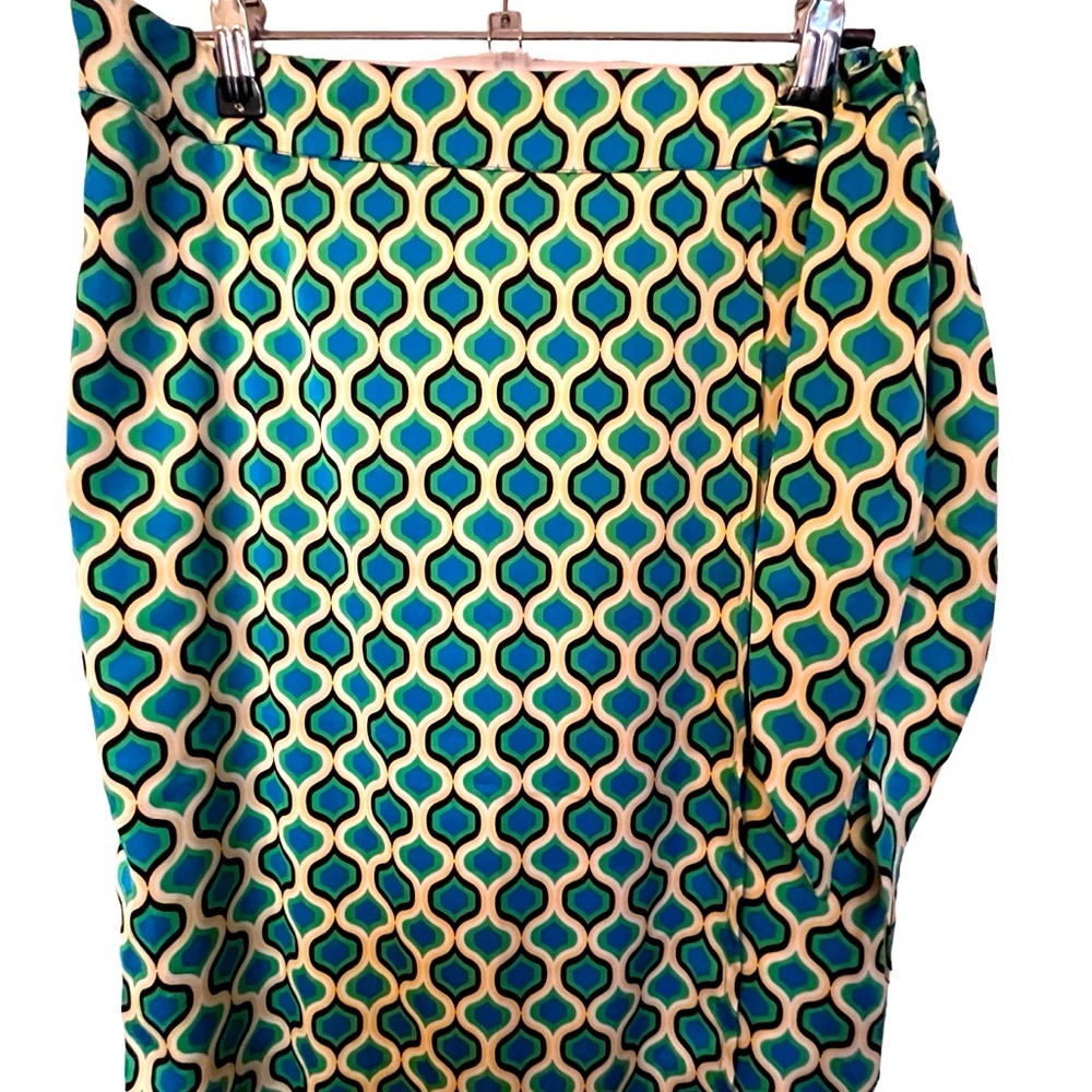 Joie Midi Maxi Wrap Skirt Size Small Geometric Pattern Blue Green Vibrant Vacay - Picture 3 of 7